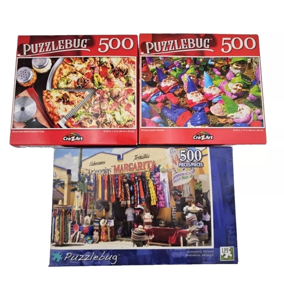 Bundle of 8 NEW Puzzlebug Artbox 500 Piece Puzzles Pizza Candy Gnomes Sailboats - Picture 3 of 8